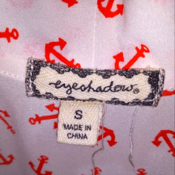 Eyeshadow Women's Sz Small Anchors White Red Ruffles Sleeveless Nautical Boating - Picture 5 of 16